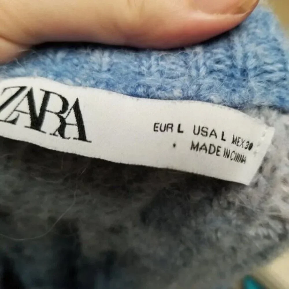 Zara Blue Pink Wool Blend Cable-Knit Button Up Sweater Cardigan L - Picture 8 of 14